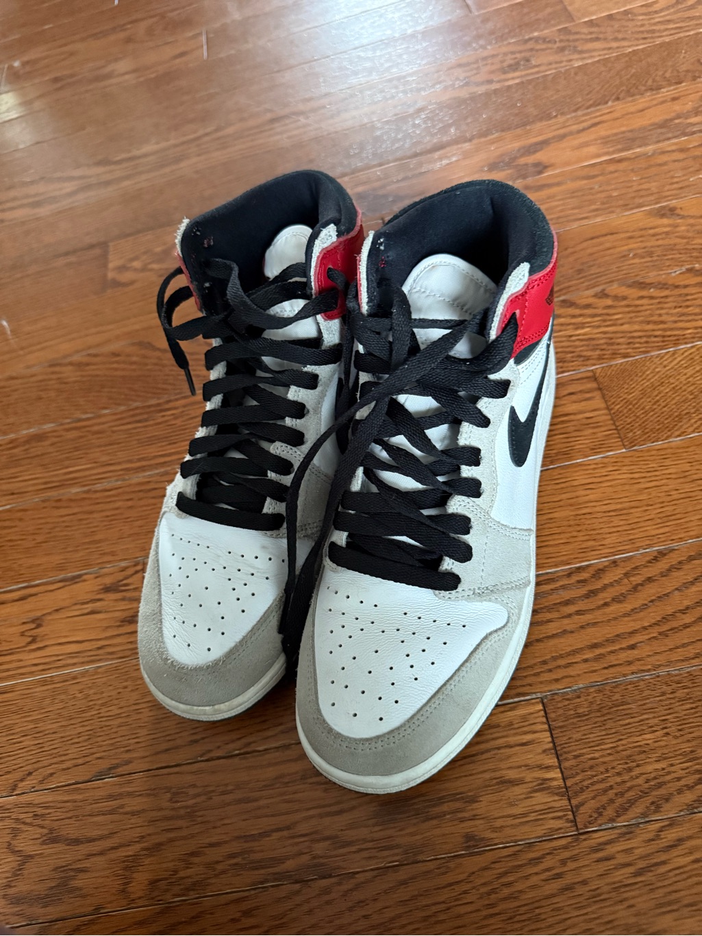 Nike High-Top Sneakers In White, Gray, Black & Red